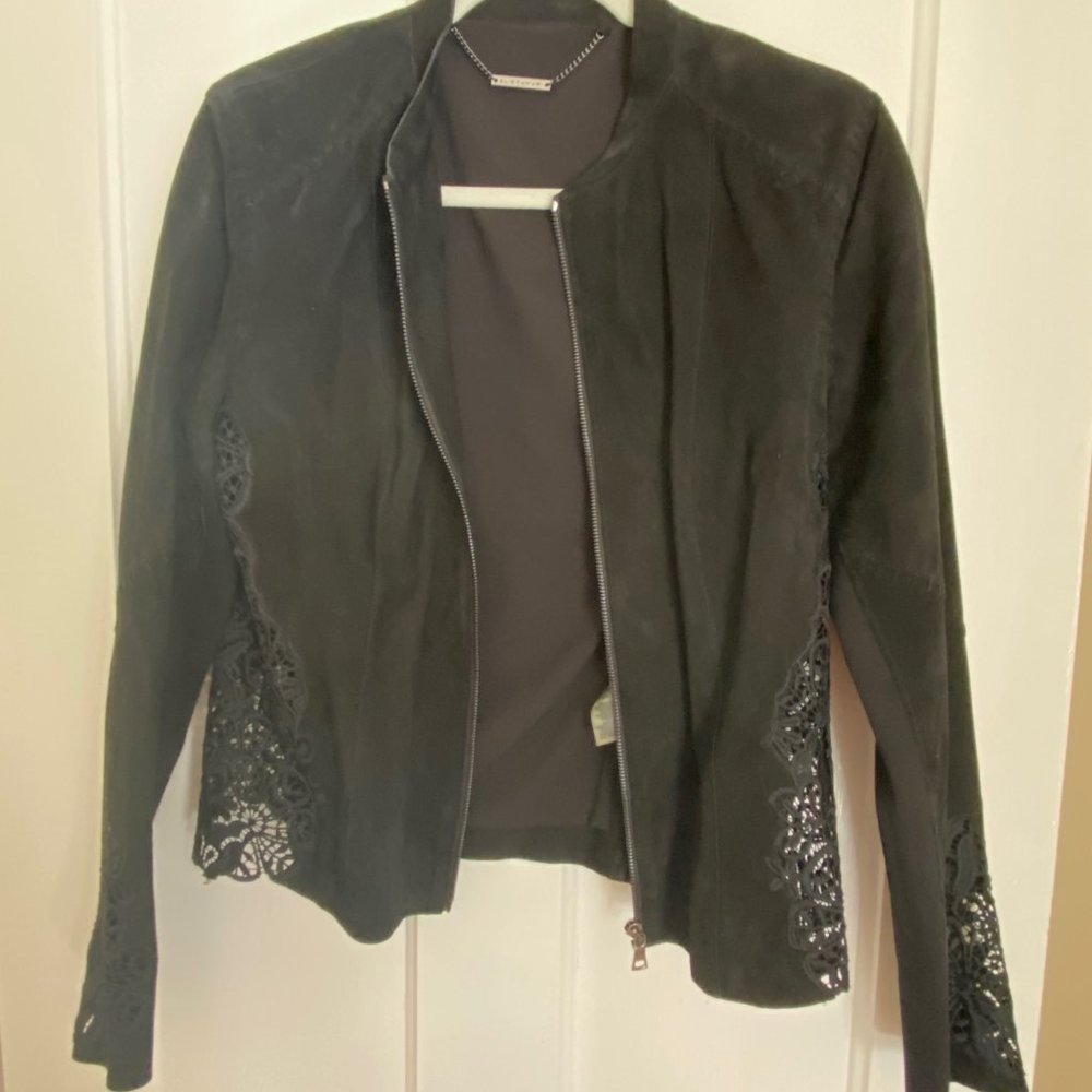 Stunning Eli Tahari black women's lamb suede jacket size Large